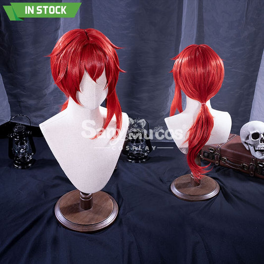 【In Stock】Game Genshin Impact Diluc Ragnvindr Red Ponytail Long Cosplay Wig Wigs 1000