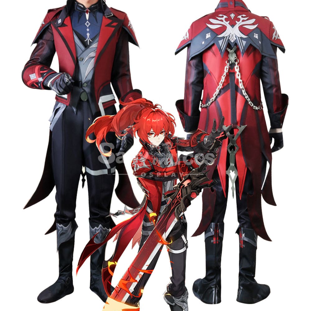 【In Stock】Game Genshin Impact Diluc Red Dead Of Night Skin Top And Pants Cosplay Costume Costumes