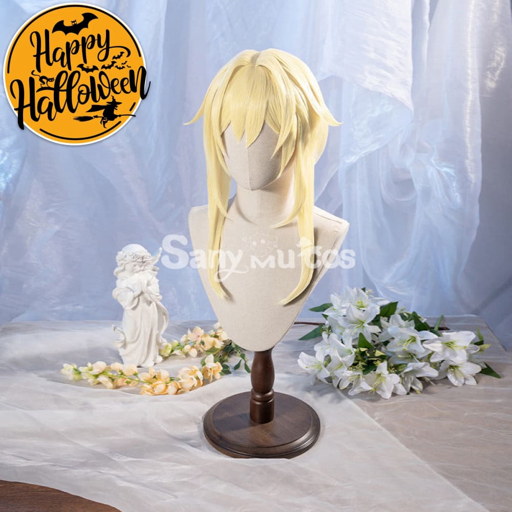Game Genshin Impact Female Traveler Lumine Cosplay Wig Gold Short Hair