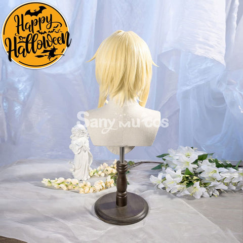Game Genshin Impact Female Traveler Lumine Cosplay Wig Gold Short Hair