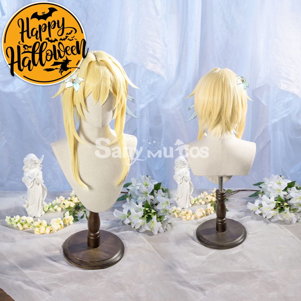 Game Genshin Impact Female Traveler Lumine Cosplay Wig Gold Short Hair