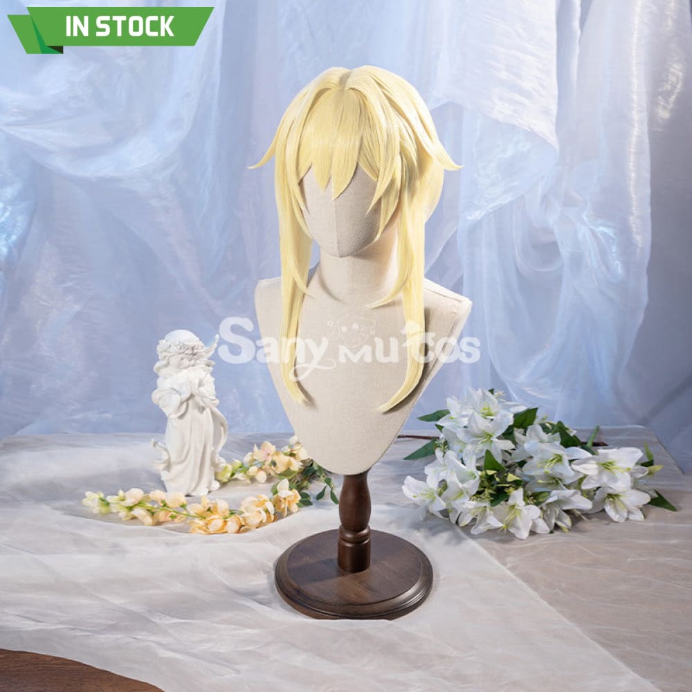 Game Genshin Impact Female Traveler Lumine Cosplay Wig Gold Short Hair