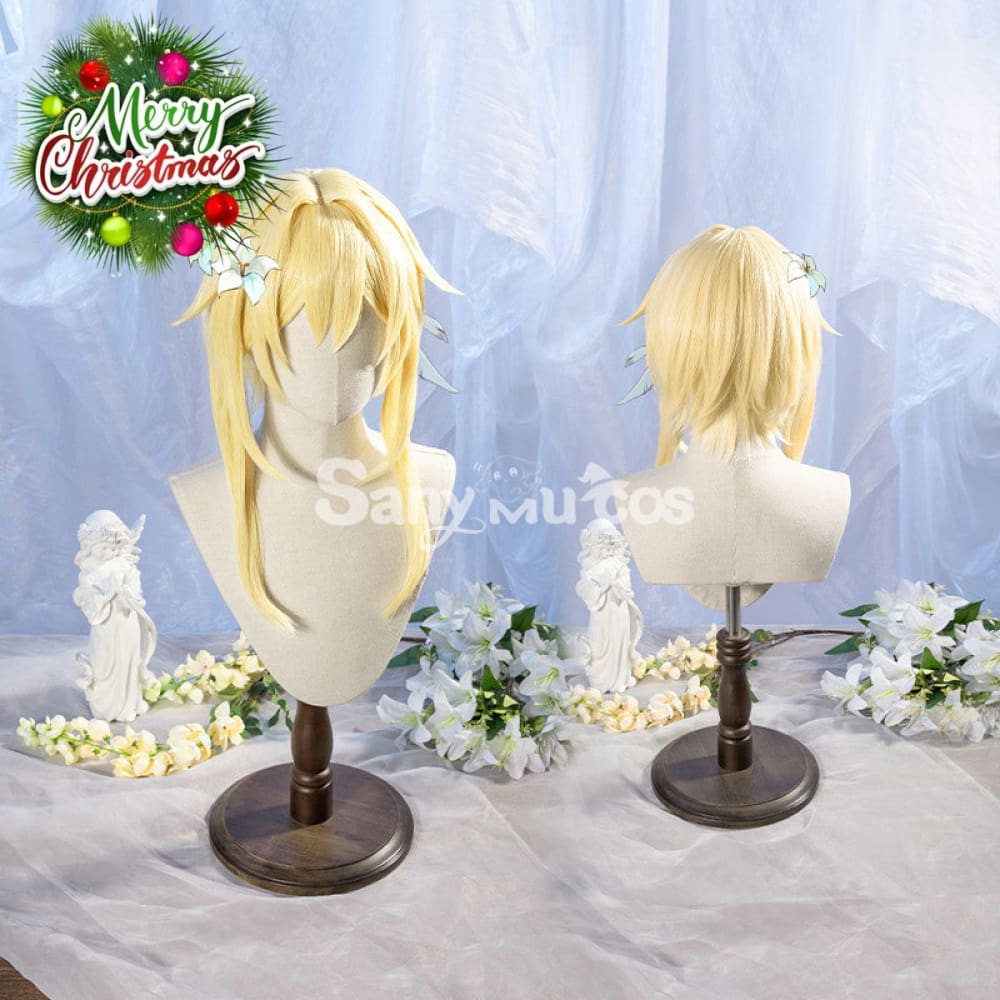 Game Genshin Impact Female Traveler Lumine Cosplay Wig Gold Short Hair