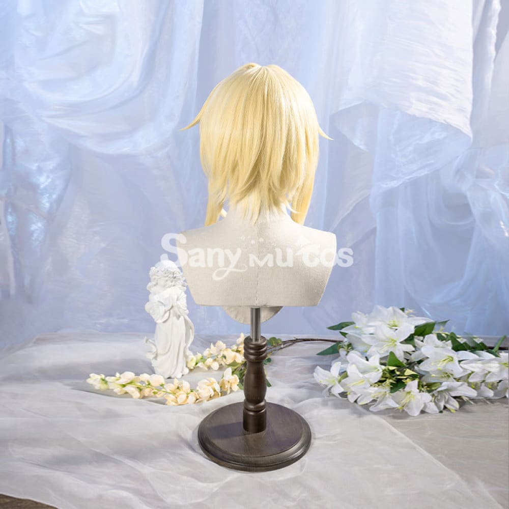 Game Genshin Impact Female Traveler Lumine Cosplay Wig Gold Short Hair