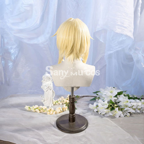 Game Genshin Impact Female Traveler Lumine Cosplay Wig Gold Short Hair
