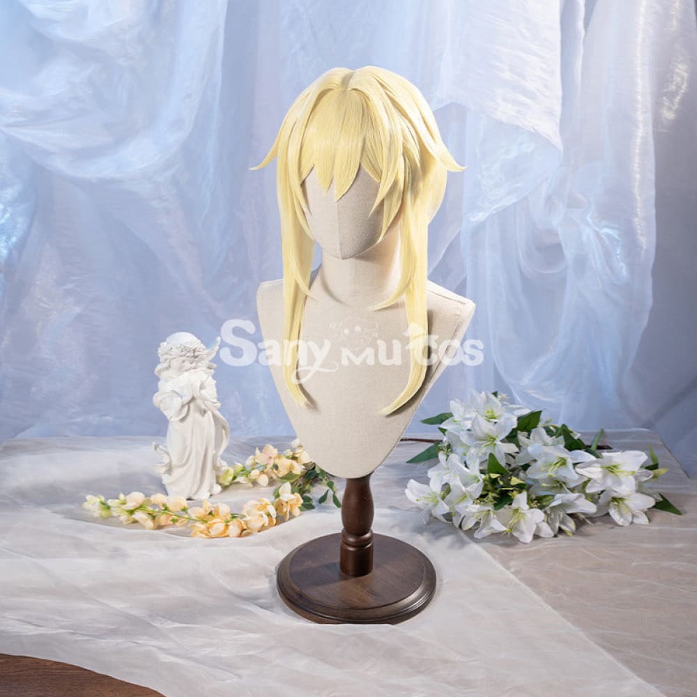 Game Genshin Impact Female Traveler Lumine Cosplay Wig Gold Short Hair