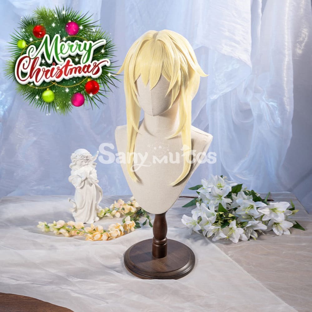 Game Genshin Impact Female Traveler Lumine Cosplay Wig Gold Short Hair