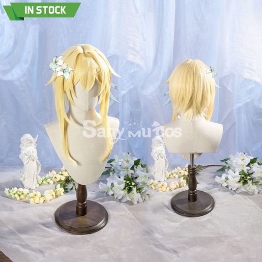 Game Genshin Impact Female Traveler Lumine Cosplay Wig Gold Short Hair 1000