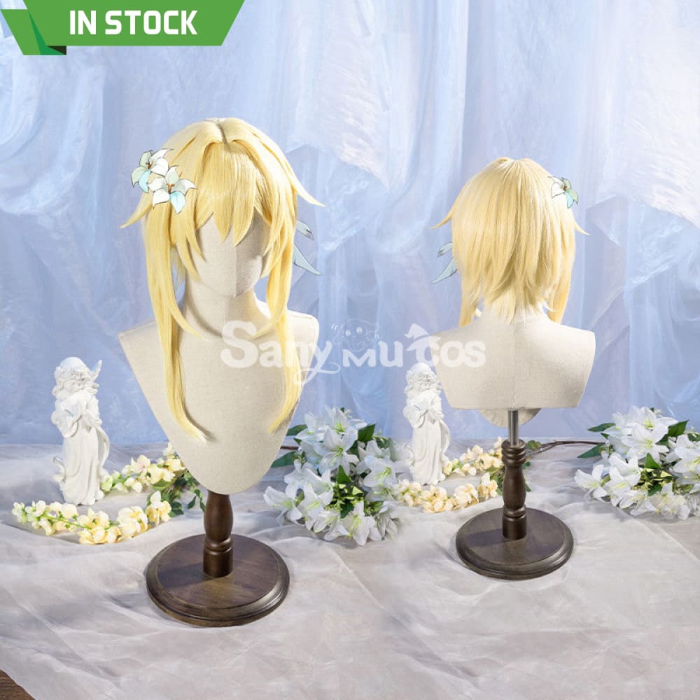 Game Genshin Impact Female Traveler Lumine Cosplay Wig Gold Short Hair