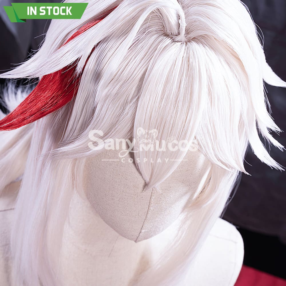 【In Stock】Game Genshin Impact Kaedehara Kazuha Pink And Red Ponytail Medium Cosplay Wig Wigs