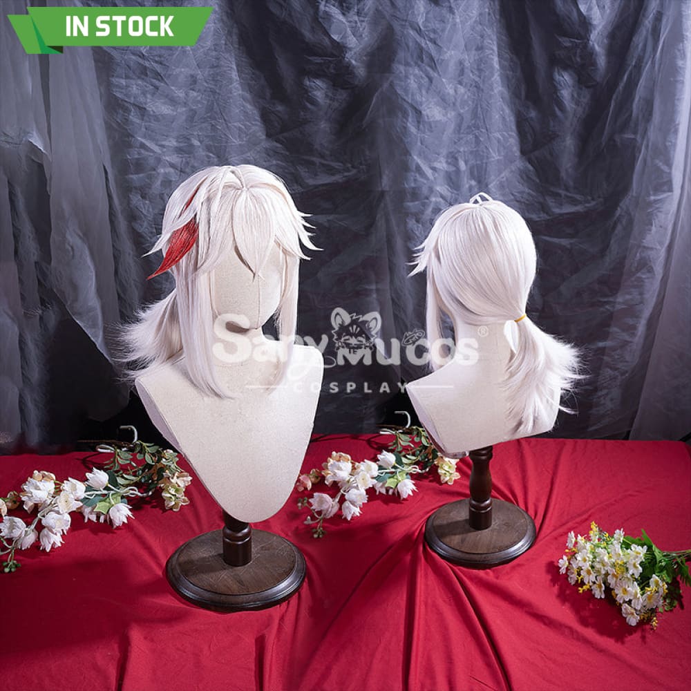 【In Stock】Game Genshin Impact Kaedehara Kazuha Pink And Red Ponytail Medium Cosplay Wig Wigs