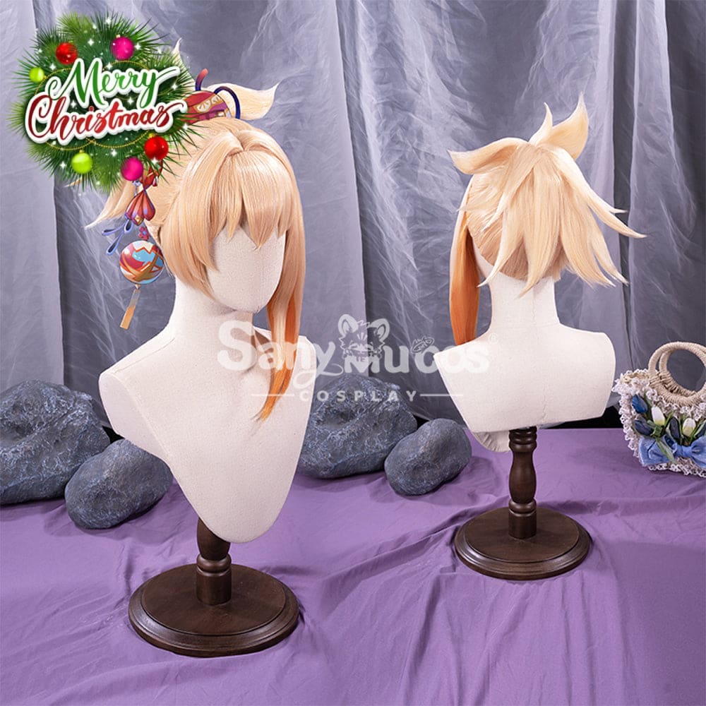 【In Stock】Game Genshin Impact Naganohara Yoimiya Blond And Golden Ponytail Medium Cosplay Wig Wigs