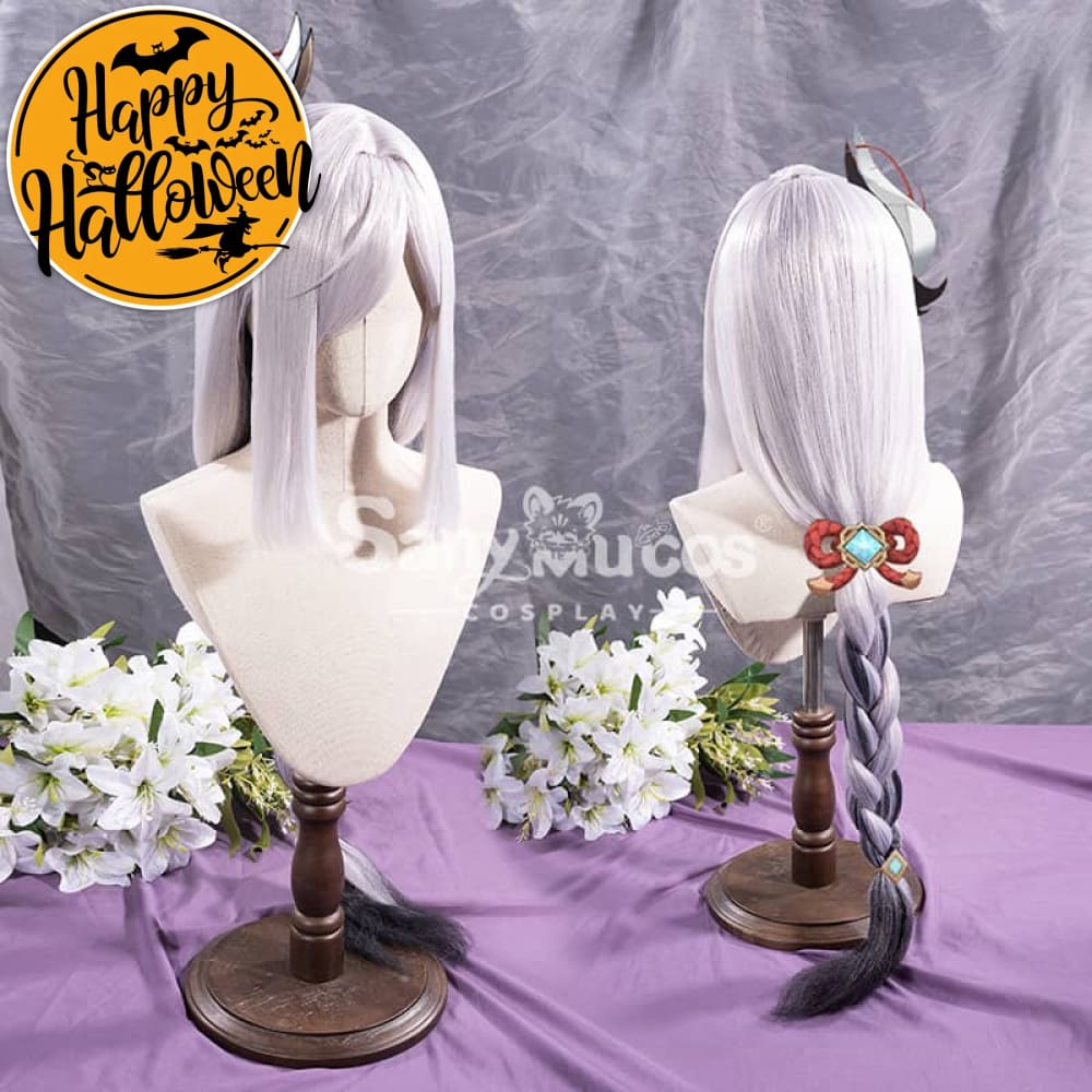 【In Stock】Game Genshin Impact Shenhe Long Highlight Grey Blue Gradient Cosplay Wig Wigs