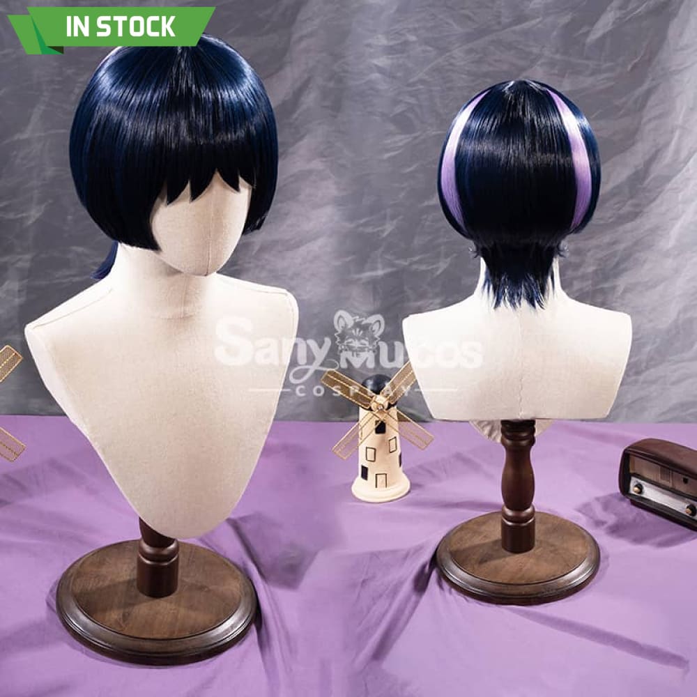 【In Stock】Game Genshin Impact The Wanderer Scaramouche Kunikuzushi Purple Short Cosplay Wig Wigs