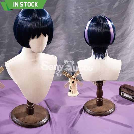 【In Stock】Game Genshin Impact The Wanderer Scaramouche Kunikuzushi Purple Short Cosplay Wig Wigs 1000