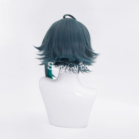 Game Genshin Impact Xiao Short Dark Green Blue Hair Cosplay Wig