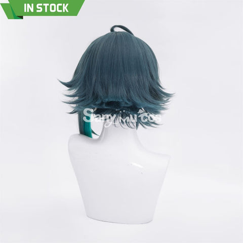 Game Genshin Impact Xiao Short Dark Green Blue Hair Cosplay Wig