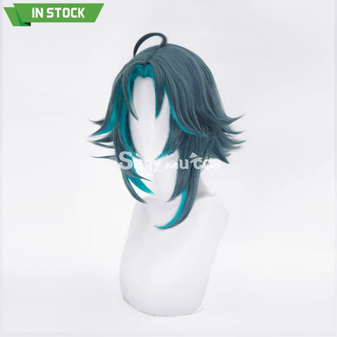 Game Genshin Impact Xiao Short Dark Green Blue Hair Cosplay Wig