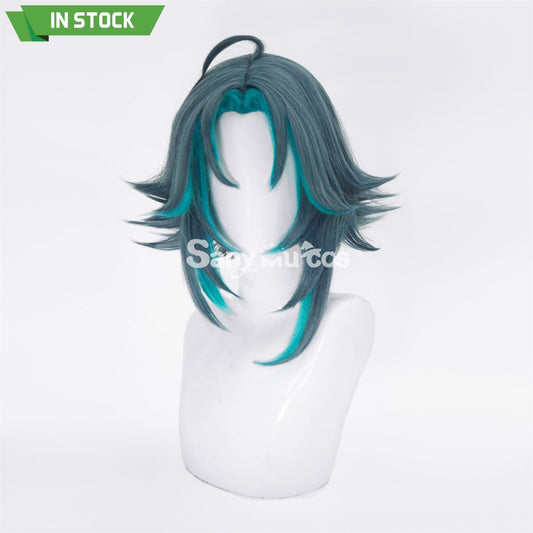 Game Genshin Impact Xiao Short Dark Green Blue Hair Cosplay Wig 1000