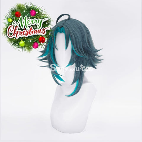 Game Genshin Impact Xiao Short Dark Green Blue Hair Cosplay Wig