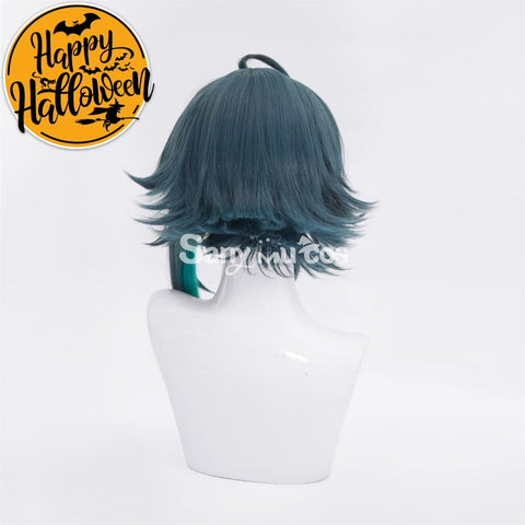 Game Genshin Impact Xiao Short Dark Green Blue Hair Cosplay Wig