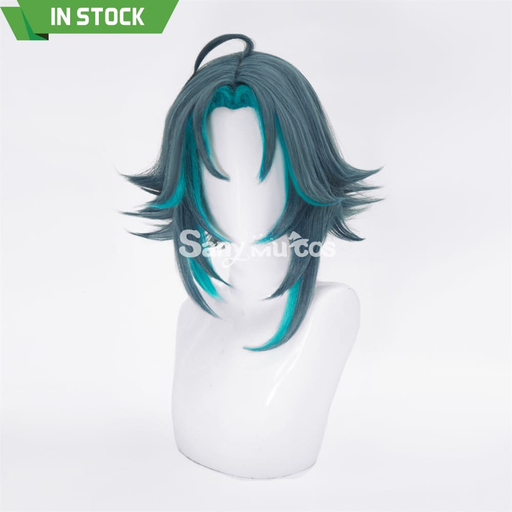 Game Genshin Impact Xiao Short Dark Green Blue Hair Cosplay Wig