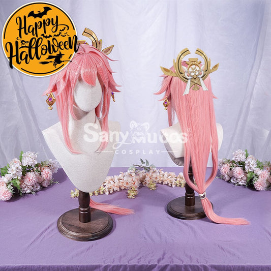 【In Stock】Game Genshin Impact Yae Miko Cosplay Pink Long Wig Wigs 1000