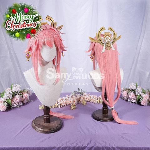 【In Stock】Game Genshin Impact Yae Miko Cosplay Pink Long Wig Wigs