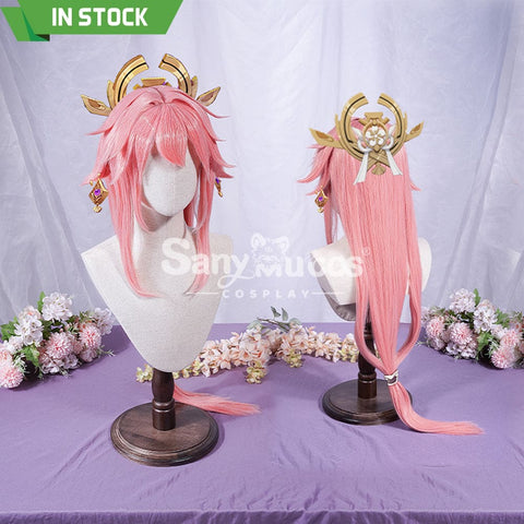 【In Stock】Game Genshin Impact Yae Miko Cosplay Pink Long Wig Wigs