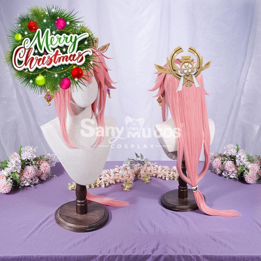 【In Stock】Game Genshin Impact Yae Miko Cosplay Pink Long Wig Wigs