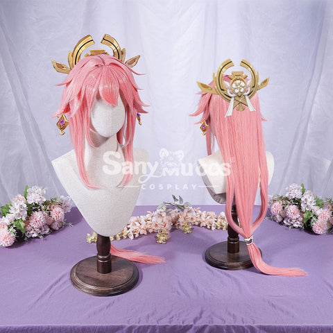 【In Stock】Game Genshin Impact Yae Miko Cosplay Pink Long Wig Wigs