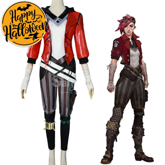 【In Stock】Game League Of Legends Arcane Cosplay Vi Red Leather Costume Plus Size Costumes 1000