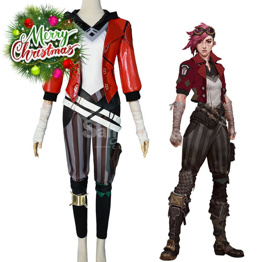 【In Stock】Game League Of Legends Arcane Cosplay Vi Red Leather Costume Plus Size Costumes 1000