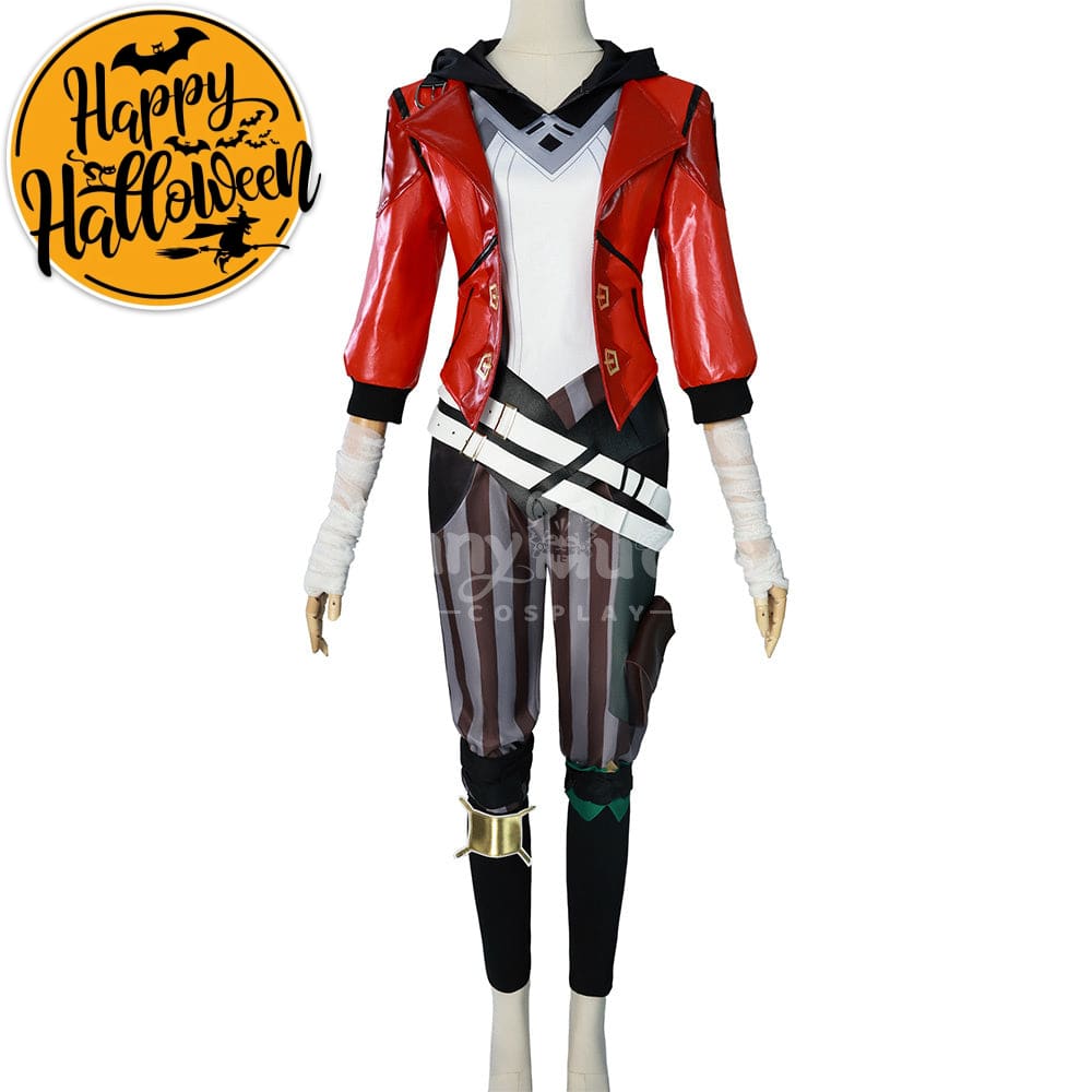 【In Stock】Game League Of Legends Arcane Cosplay Vi Red Leather Costume Plus Size Costumes