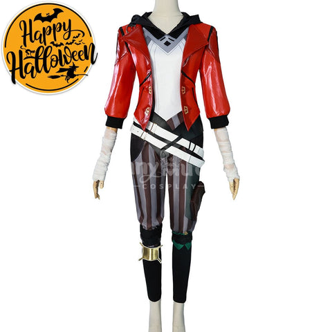 【In Stock】Game League Of Legends Arcane Cosplay Vi Red Leather Costume Plus Size Costumes