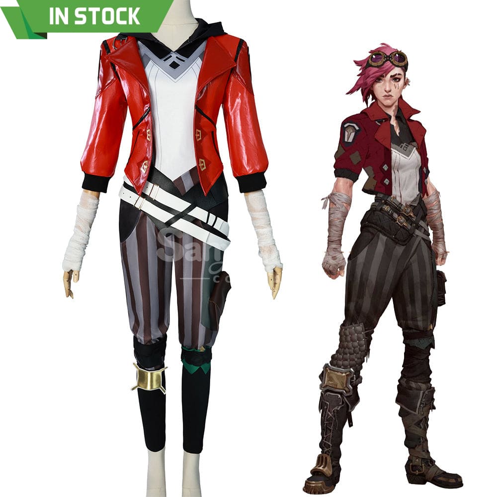 【In Stock】Game League Of Legends Arcane Cosplay Vi Red Leather Costume Plus Size Costumes