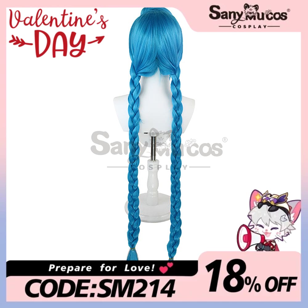 【In Stock】Game League Of Legends Arcane Jinx Blue Long Weave Cosplay Wig Wigs