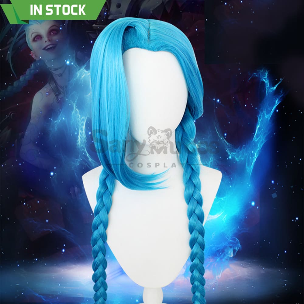 【In Stock】Game League Of Legends Arcane Jinx Blue Long Weave Cosplay Wig Wigs