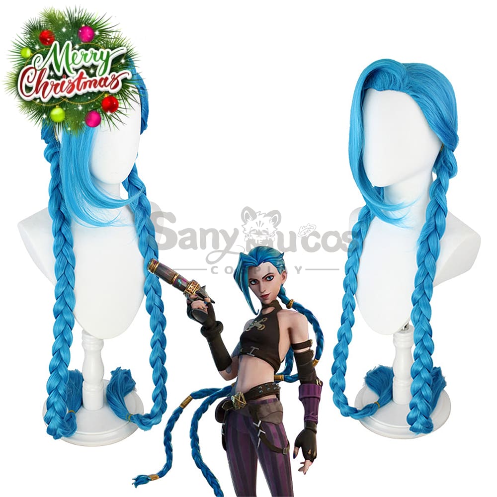 【In Stock】Game League Of Legends Arcane Jinx Blue Long Weave Cosplay Wig Wigs