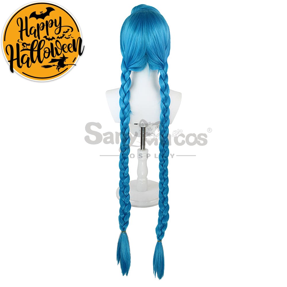 【In Stock】Game League Of Legends Arcane Jinx Blue Long Weave Cosplay Wig Wigs