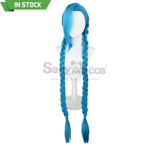 【In Stock】Game League Of Legends Arcane Jinx Blue Long Weave Cosplay Wig Wigs