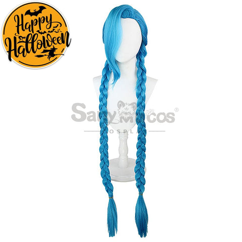 【In Stock】Game League Of Legends Arcane Jinx Blue Long Weave Cosplay Wig Wigs