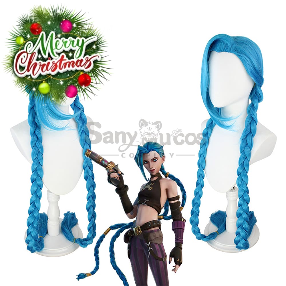 【In Stock】Game League Of Legends Arcane Jinx Blue Long Weave Cosplay Wig Wigs