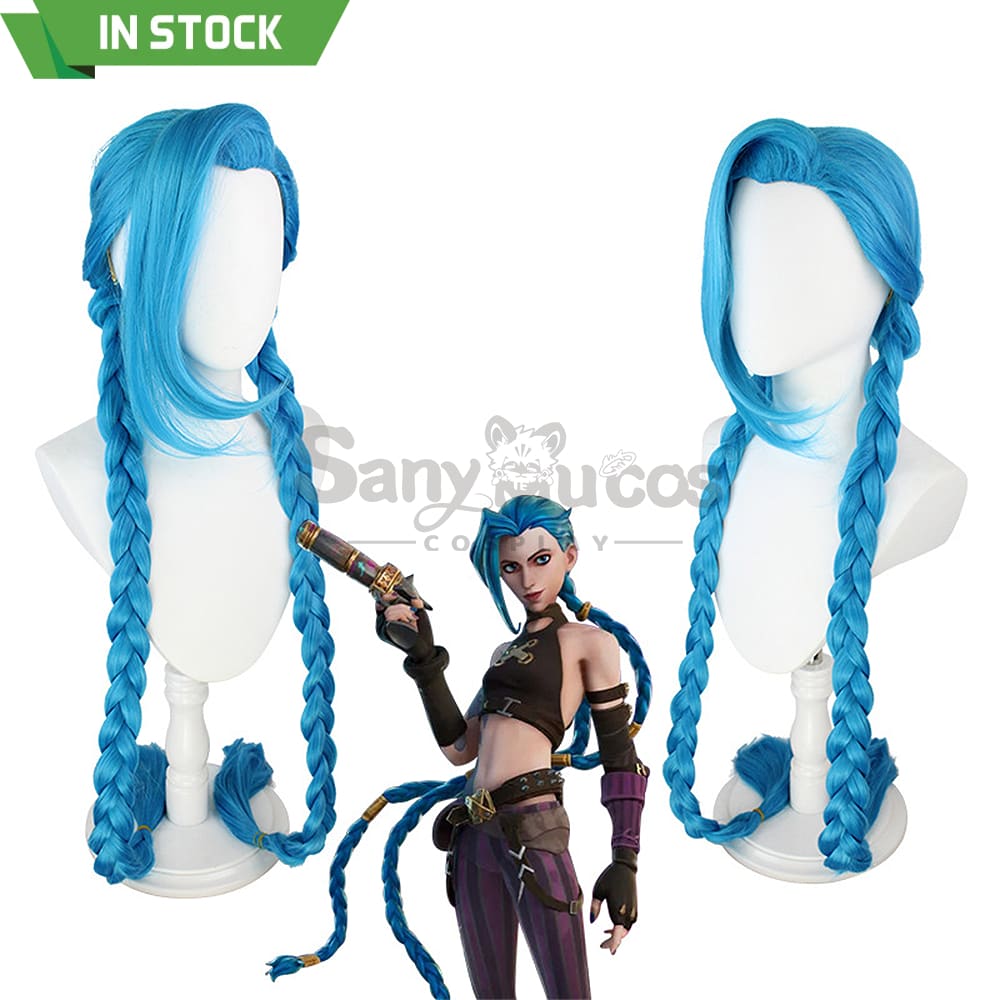 【In Stock】Game League Of Legends Arcane Jinx Blue Long Weave Cosplay Wig Wigs