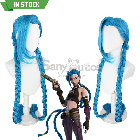 【In Stock】Game League Of Legends Arcane Jinx Blue Long Weave Cosplay Wig Wigs