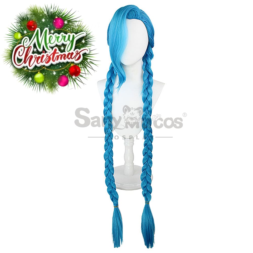 【In Stock】Game League Of Legends Arcane Jinx Blue Long Weave Cosplay Wig Wigs