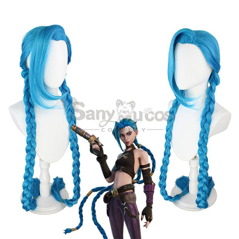 【In Stock】Game League Of Legends Arcane Jinx Blue Long Weave Cosplay Wig Wigs