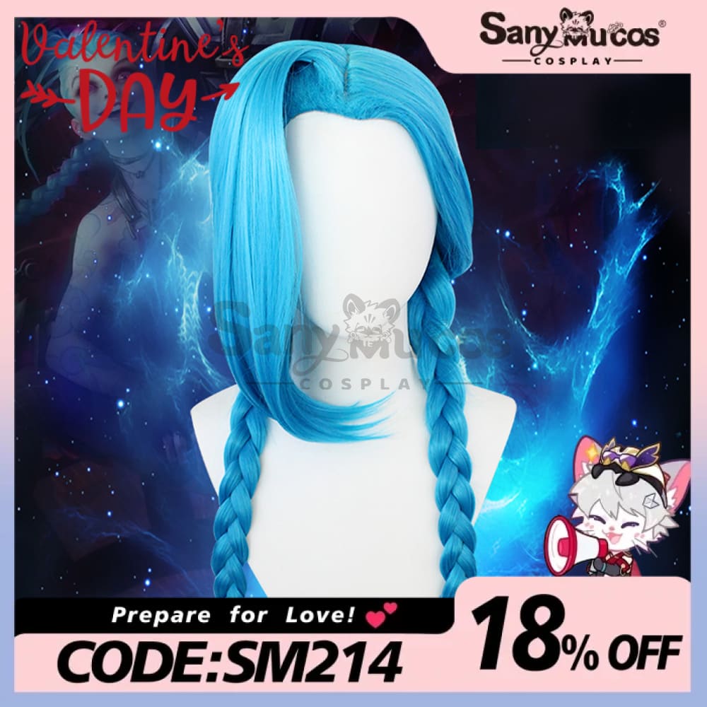 【In Stock】Game League Of Legends Arcane Jinx Blue Long Weave Cosplay Wig Wigs