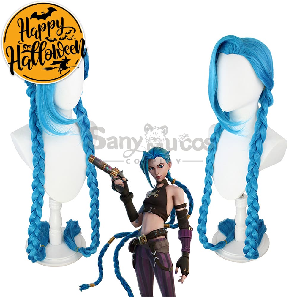 【In Stock】Game League Of Legends Arcane Jinx Blue Long Weave Cosplay Wig Wigs