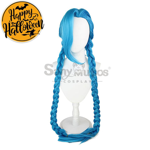 【In Stock】Game League Of Legends Arcane Jinx Blue Long Weave Cosplay Wig Wigs